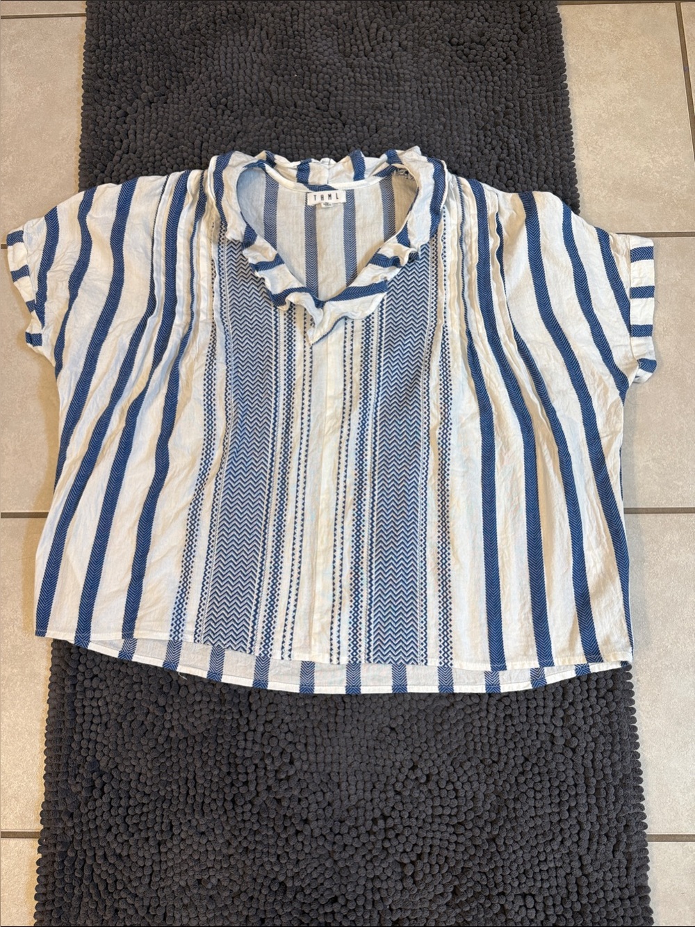 THML Blue and White Striped Short Sleeve Top
